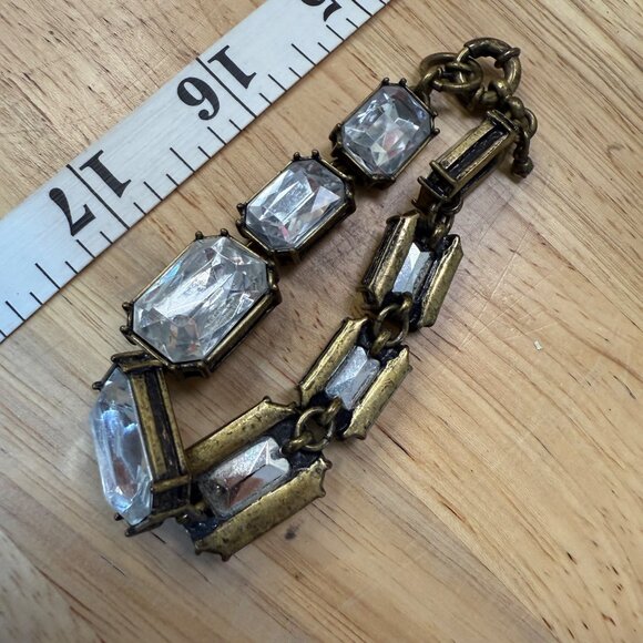 J Crew Gold-Tone Bracelet With Clear Glass Crystals & Toggle Clasp - Picture 7 of 9